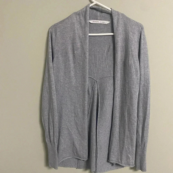Athleta Open Front Cardigan Cotton Cashmere Long  Thumb Holes Grey Size Medium - Picture 1 of 7